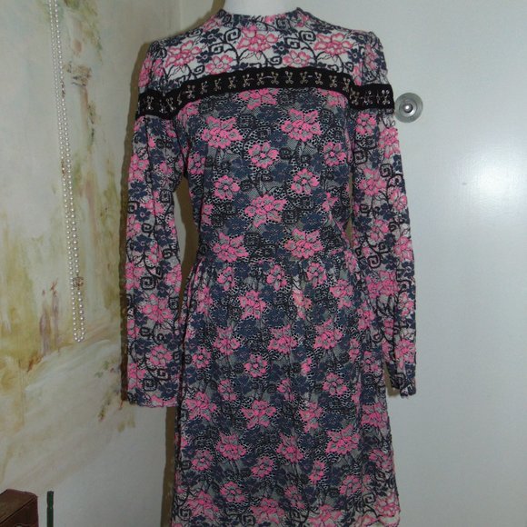 ASOS Gothic Pink & Black Lace Floral Y2K Layered Scalloped Eye & Hook Dress 14 - Picture 4 of 11